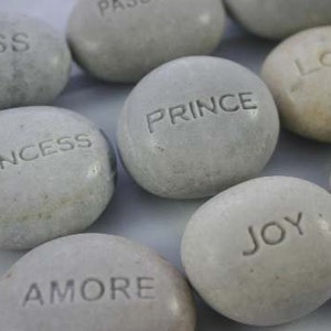 Personalized Stone Custom Engraved Light Grey Stone Name Pocket Worry