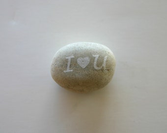 I heart U Engraved Stone I love you Ocean Worry Stone