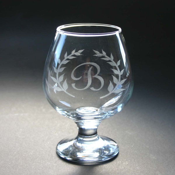 Personalized Etched Brandy Glass Custom Engraved Cognac Snifter Set of 2