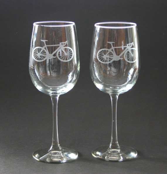 Cycling Etched Wine Glasses Engraved Bicycle Wine Glasses
