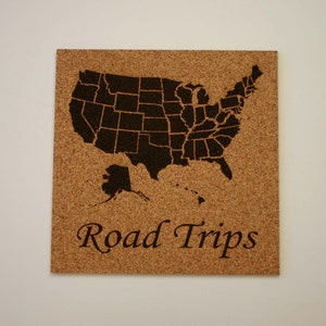 USA Map Cork Etched Cork Map Travel USA Pin Map Road Trip Bulletin Board
