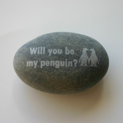 Penguin Etched Stone River Rock Worry Stone Inspirational Etsy