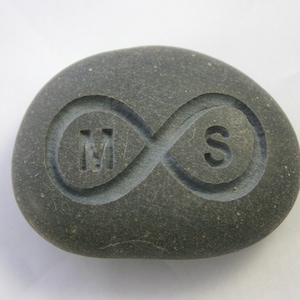 以下が含まれることがあります： 無限大のシンボルが刻まれた灰色の石。無限大のシンボルの中に「M」と「S」の文字が刻まれている。