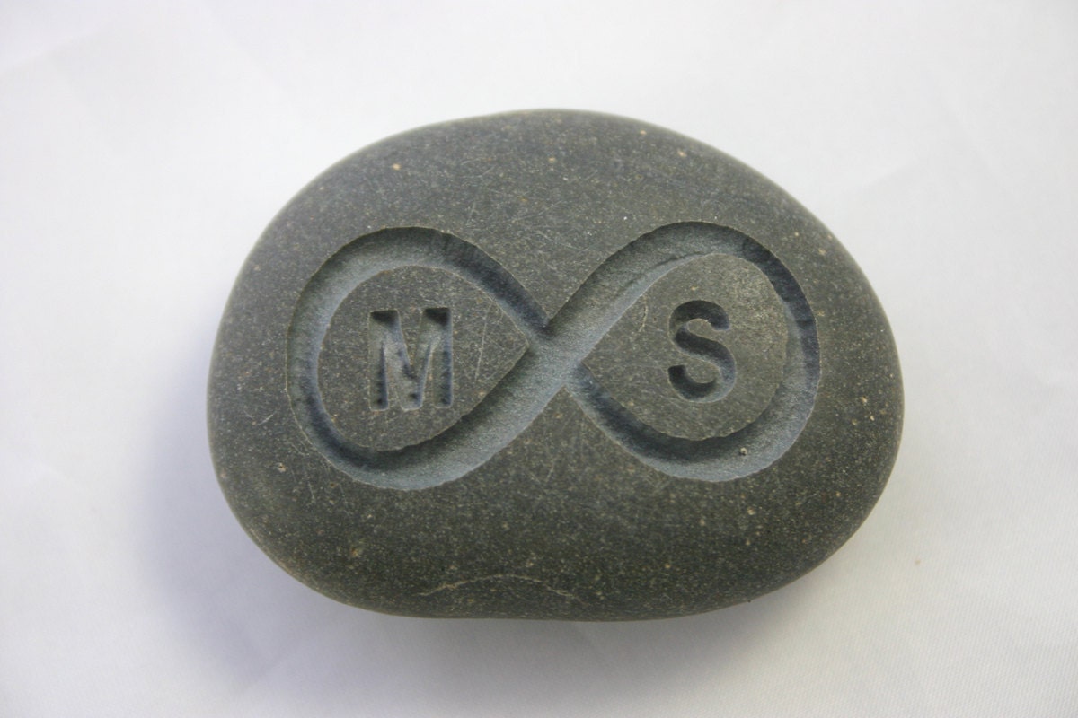 Custom Infinity Engraved Initials Grey Stone Eternity Love Rock Wedding ...