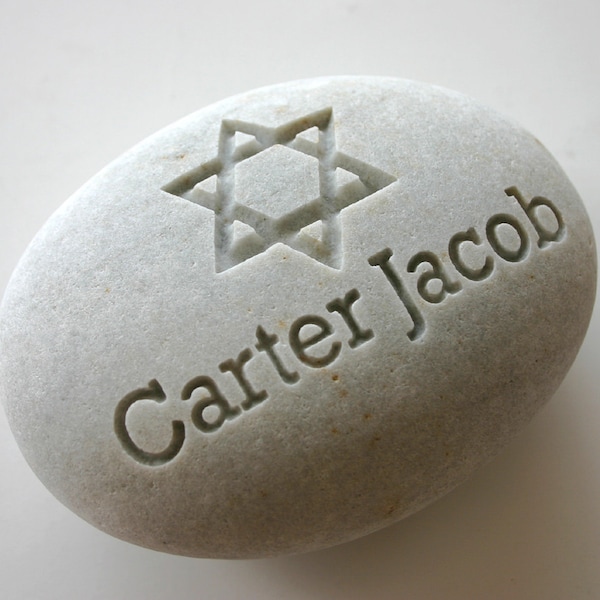 Custom Engraved Memorial White Stone Birth Stone Print Personalized Jewish Star