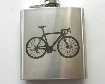 Road Bike 6oz Laser Engraved Flask Bicycle Etched Stainless Steel