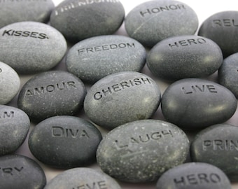 Custom Engraved Word Stone Personalized Grey Stone