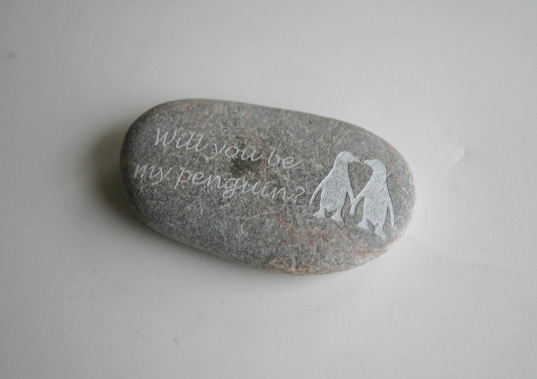 Will You Be My Penguin Penguins Etched Stone River Rock Worry Stone