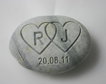 Interlocking Hearts Engraved Oath Stone Initials Date Custom Oathing Rock Weddings