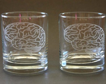 Brain Etched Rocks Glasses Engraved Brain high ball glass