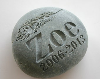 Custom Engraved Memorial Stone Pet Loss Grave Marker Feather