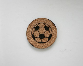 Soccer Cork Coasters Set of 4 Bike Coasters Etched Cork Sports Bar Coasters