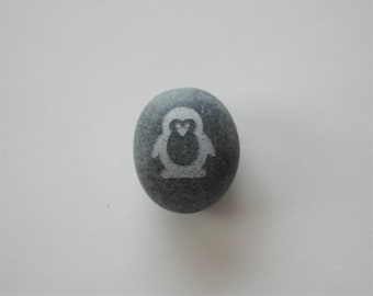 Penguin Etched Stone River Rock Worry Stone Inspirational Stone Wedding Gift