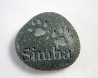 Custom Engraved Pet Memorial Stone Cat Paws Pet Loss River Rock