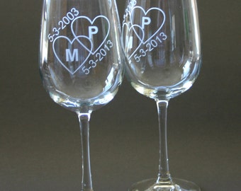 Custom Etched Wine Glasses Set of 4 Engraved Wine Glasses Weddings