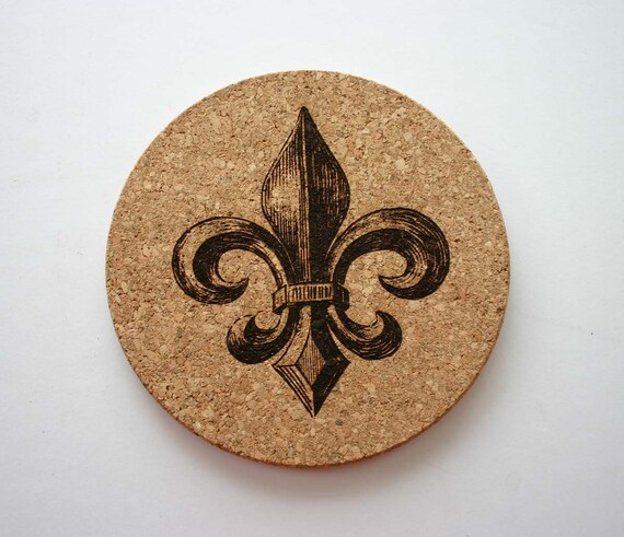 Fleur De Lys Cork Trivet Coaster Fleur De Lis Etsy