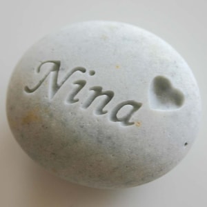 Custom Engraved Name Stone White Light Grey Heart Rock Weddings Memorial Pet Loss Personalized image 3