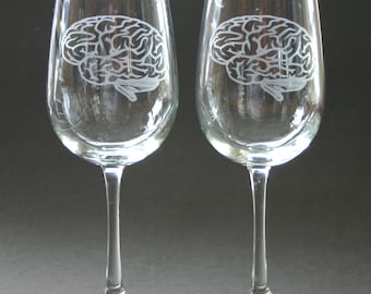 Brain Etched Wine Glasses Engraved Brain