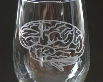 Brain Etched Wine Glass Engraved Brain