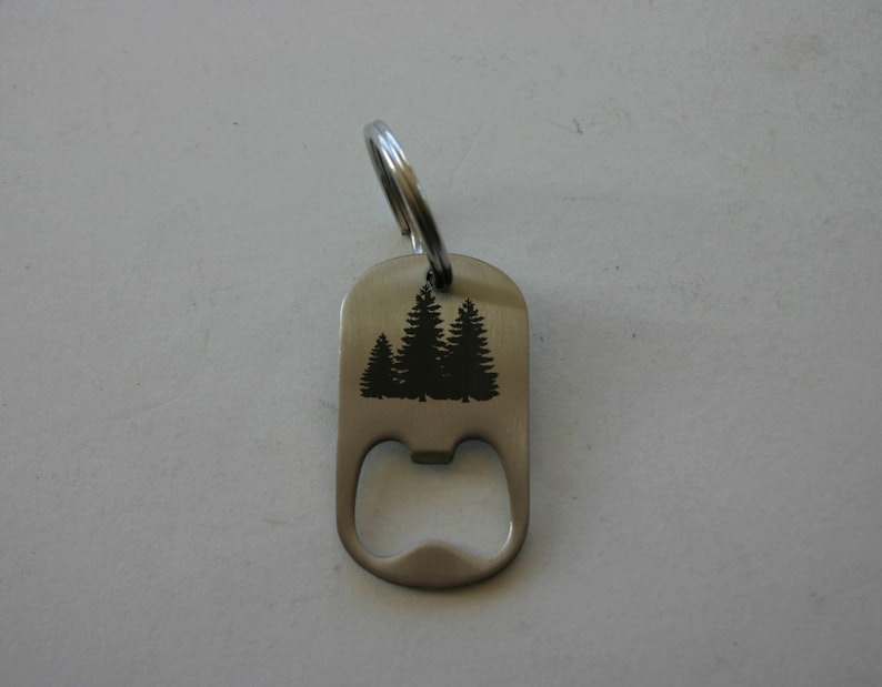 Pine Trees Bottle Opener Stainless Steel Engraved Woodlands Gift