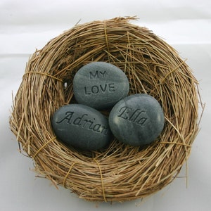 Family Nest Custom Engraved Stone Set of 3 Grey Stones Personalized Rocks