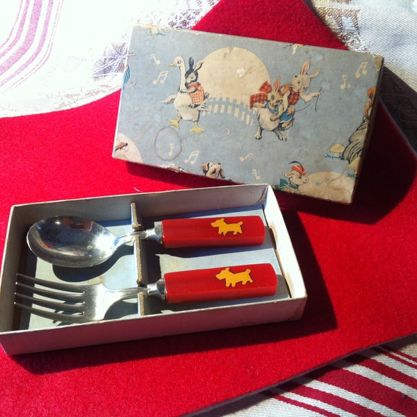 Vintage Boxed Child"s fork and Knife Set -RESERVED FOR ELLEN-