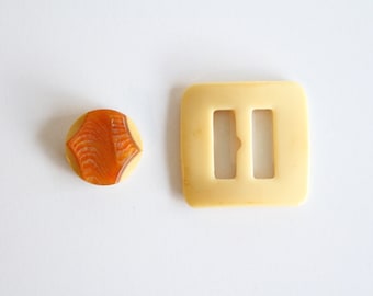 Vintage Plastic Buckles, Yellow & Orange, 1950s Lot of 2