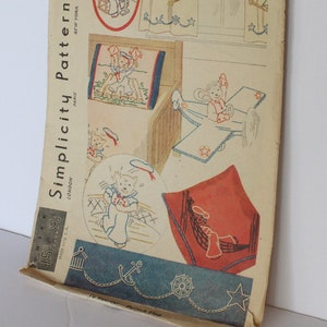1950s Embroidery Transfer Pattern, Simplicity 2599, Vintage Nautical Bear Pattern, 1950s vintage crafting supplies, Nautical decor,