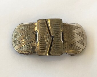 Vintage Silver Art Deco Belt Buckle, Separating and Interlocking Buckle, 20s 30s 40s, 2 1/2" wide