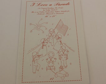 I Love a Parade by Quilting Bee Design Outline Embroidery Pattern suitable for Redwork Bluework or Greenwork, Redwork Embroidery design