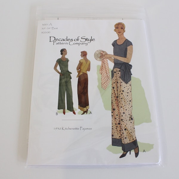 1930's #3001 Kitchenette Pajamas from Decades of Style, Decades of Style Kitchenette pajamas sewing pattern, 1930s kitchen pajamas pattern