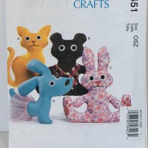 McCalls Crafts M7451 Sewing Pattern for 4 Stuffed animals: Cat, Bear, Rabbit, Dog, Complete and uncut pattern with instructions, 2016
