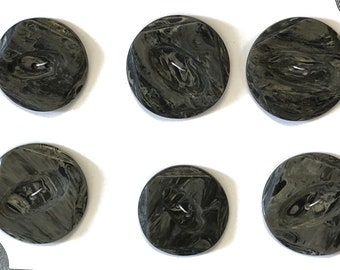 6 Vintage Mottled Dark Gray Plastic large size buttons diamond center, matching two hole buttons from the 40s 50s 60s, 1 1/4" diameter