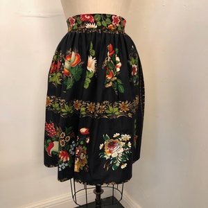 OOAK Adult sized Handmade Half Apron with red white green and metallic gold on Black Tole print cotton fabric, Folksy Christmas apron
