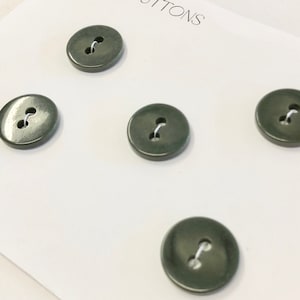 5 Vintage Dark Gray Plastic Medium size buttons, all are matching two hole buttons from the 50s 60s 70s, 3/4&quot; diameter
