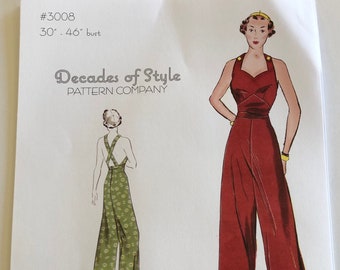 1930's Sweetheart Overalls sewing pattern by Decades of Style, Decades of Style Overall pattern, 1930's overall pattern, Lounging overalls