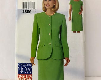 Vintage 90's Butterick See & Sew Pattern 4806 blazer Jacket and Dress Pattern, Sizes 12-14-16, bust 34"- 38"