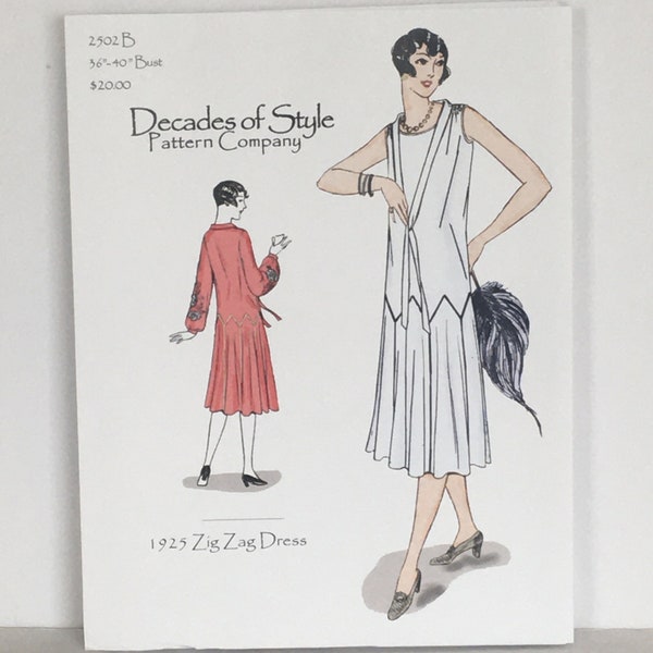 1920's Zig Zag Dress pattern, Decades of Style pattern, 1920's dress sewing pattern, 1920's pieced dress pattern, 20s Gatsby dress