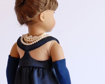 Breakfast at Tiffany's Doll Outfit: Navy Satin Gown, Gloves, Shoes for 18" AG Doll