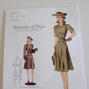 1940&#39;s Decades of style New England Dress, Decades of Style 4007 Pattern, 1940&#39;s Reproduction vintage pattern, 9 sizes