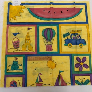 Spring Theme Cartoon Animals Beach Print Fabric Remnant, Spring Animal Quilting fabric, Quilting Fabric Panel 22" x 44"