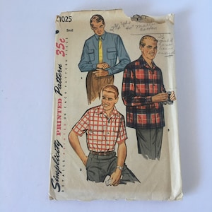 Vintage Men&#39;s Shirt Pattern, Simplicity 1025, Man&#39;s Shirt Pattern, Vintage Pattern, Short and Long Sleeve Option, 1950&#39;s Men&#39;s Shirt