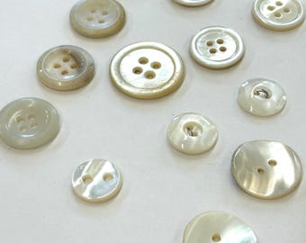 Vintage lot of 13 Off White Mother of Pearl Buttons Assortment (5/8-1"")