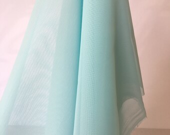 Sky Blue Sheer Poly Chiffon Sewing Fabric, De-stash Fabric Remnant, Uneven Cut, 60" x 1 yard