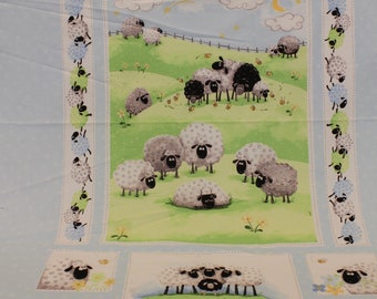 Sheep Motif printed quilt panel by World of Susybee for Hamil Textiles, Quilting Panel, Sheep Design baby quilt, 44" x 35"