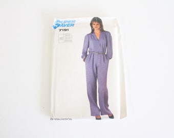 Vintage 1980's Jumpsuit sewing pattern, Super saver 7191 Jumpsuit Pattern, Size Medium Women's Jumpsuit Sewing Pattern