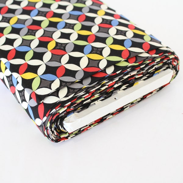 Black & White multi-colored Geometric Printed Cotton Fabric, made in japan fabric, fabric, BTY fabric for sewing projects