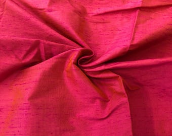 Hot Pink and Orange Shantung Silk Remnant Fabric, 4yd 8" x 44"