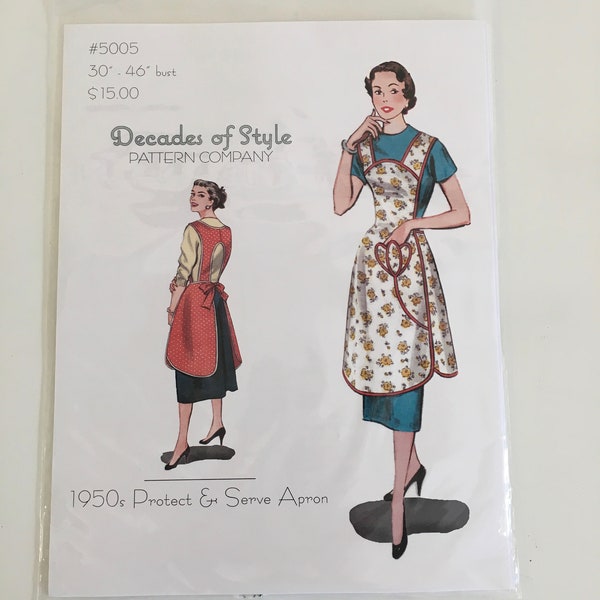 Decades of Style #5005 1950's Protect and Serve Apron, Vintage Apron Pattern, 1950's Apron Pattern, Apron pattern with pretty pocket