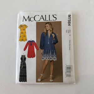 McCall&#39;s M7564 Dress pattern with 4 variations, Peasant dress w/gathered skirt pattern, Pullover dress, Size Y (XS-Med), Bust 29.5&quot; - 36&quot;,